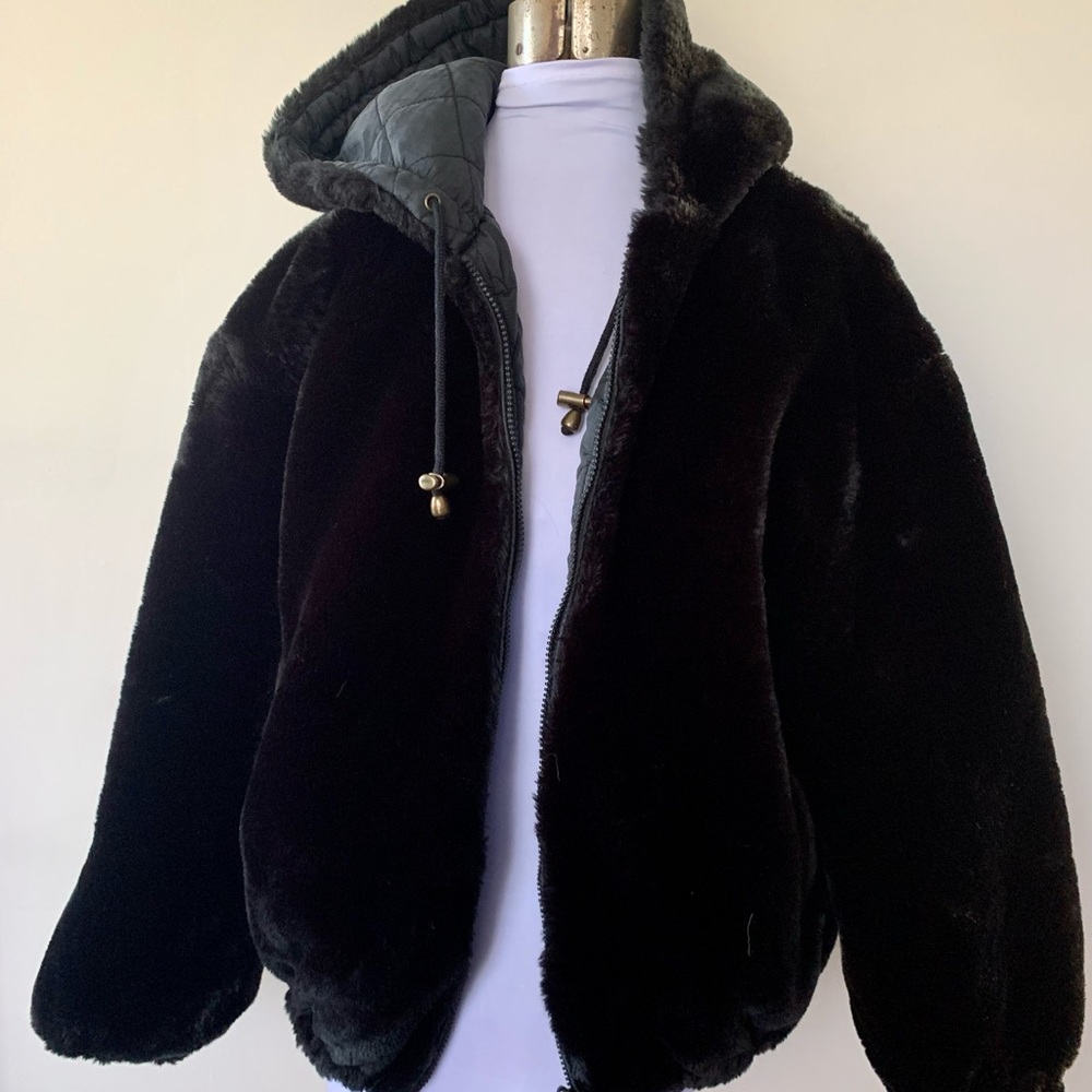 Vintage 90s Reversible Faux Fur Bomber Puffy Coat